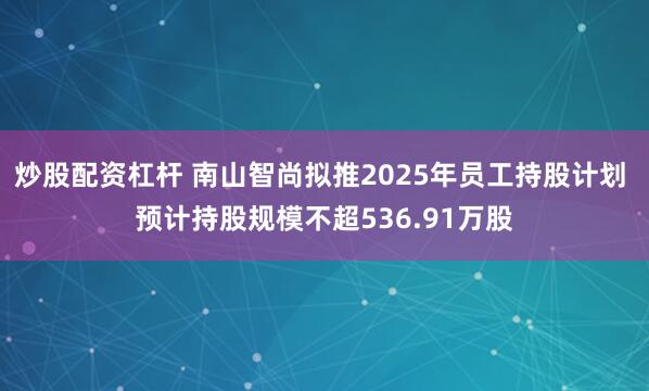 炒股配资杠杆 南山智尚拟推2025年员工持股计划 预计持股规模不超536.91万股